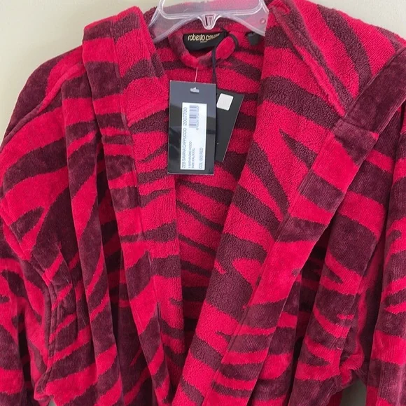 Roberto Cavalier Unisex Zebra Shawl Bathrobe Red Size XXL - Picture 3 of 15